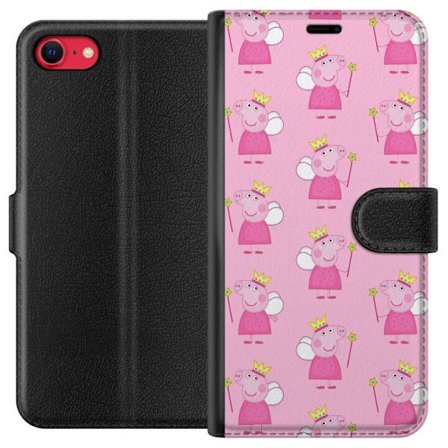 Yhteensopiva Lompakkokotelo Apple iPhone SE (2020) Greta Gris ja Peppa Pig dinosauruksella ja eläimillä, leikkisä piirretty lasten kohtaus sinisell