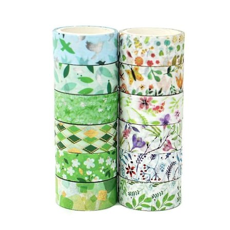 Dekorative maskeringstaper: Unikt vakkert mønstret washi-tape sett, langvarig farge uten falming, flott for håndverk, 12 ruller