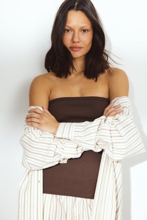 NA-KD Ribbed Tube Top - Tubetop - Brun - S (EU 34-36)
