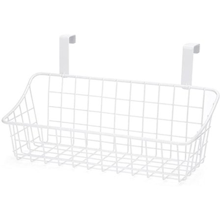 Kurv med kroge Gitteropbevaringskurv, hæng bag en dør eller på en gelænder, over skabslågen, hvid