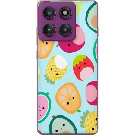 Kompatibel Mobilcover til Motorola Edge 60 Pro Mønster af kawaii frugter som jordbær citron ananas og avocado på lyseblå baggrund