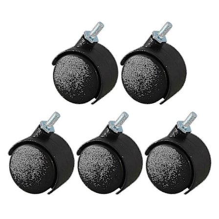5 st 6 mm gängad stam 40 mm roterbar dubbelhjulskaster svart [DB]