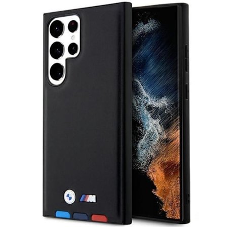 BMW Galaxy S23 Ultra Skal Læder Stamp Tricolor - Sort