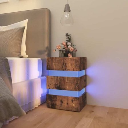 Maison Exclusive - Sängbord med LED ek rökt 45x35x67 cm ingenjörsträ