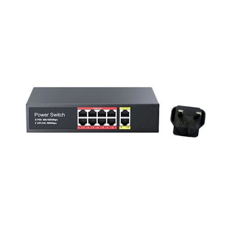 Snabb Ethernet POE-switch 8 Portar 48V För Säkerhetskameror Järnskalsdesign
