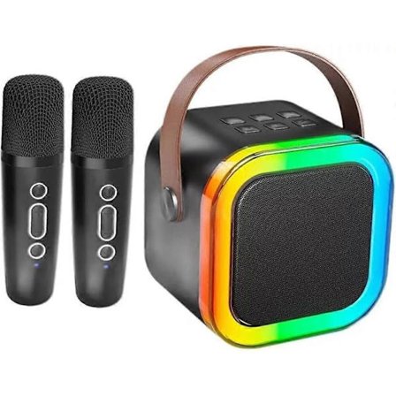 Mini Karaoke Maskin, Mini Karaoke Maskin med 1/2 Trådløse Mikrofoner-Vit