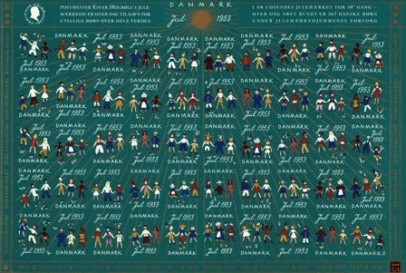 Danmark - Julemærkeark 1953 - Utakket - Ufoldet