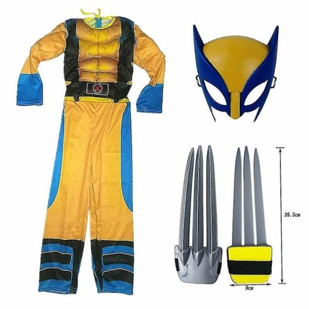 Børns Wolverine Kostume Dreng Superhelt Jumpsuit Børn Halloween Cosplay Maske/Ulve Klo Props Fantasy-e 3Pcs Sæt 3Pcs Sæt M(120-130CM)