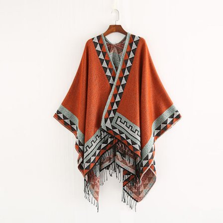 Dame Vinter Trykt Åben Front Poncho Cape Plaid Shawl