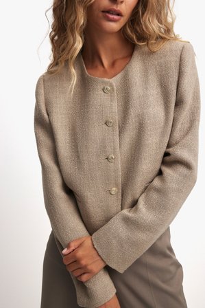 NA-KD Tweedjacke - Taillierter Blazer - Beige - EU 42