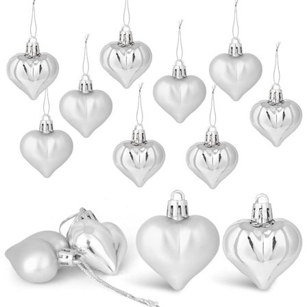 12 stk Sølv Hjerte Ball Ornament, Juletrær Pynt
