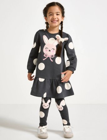 Lindex Dress Aop And Pile Applique - Grey - 104