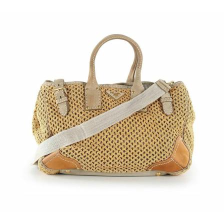 Prada Vintage, Pre-owned Crochet Tote Bag Geel, Dames, Maat:ONE Size,leer
