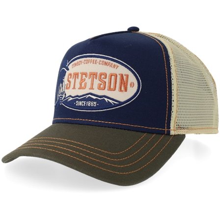 Stetson - Blau trucker Cap - Cowboy Coffee Olive/Navy A-frame Trucker @ Hatstore