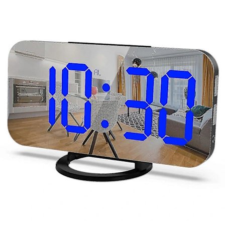 Høy Alarmklokke med Sengvibrator for Dype Sovere, Dobbel Vibrerende Vekkerklokke med USB-Lader for Døve og Hørselshemmede (Blå på Svart)