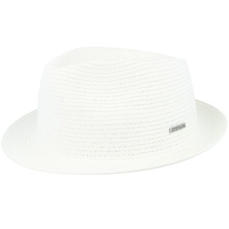 Stetson - Vit straw Hatt - Toyo White Brown Trilby Straw Hat @ Hatstore