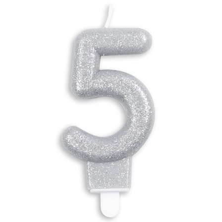 Tårtljus Siffra Silver Glitter Ciffer 5