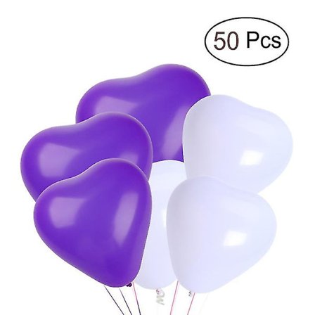 50 st 10 tum 2,2g Hjärtformade Latexballonger Kreativa Festballonger Dekorationstillbehör (vit+lila)
