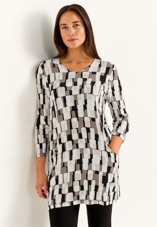 Cellbes of Sweden - Mönstrad trikåtunika med fickor - svart / mönstrad - för damer - 46/48