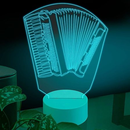 Musik 3D LED Bordlampe, Harmonika Musikinstrument Folklore Antik, Optisk Illusion Akryl Glasplade med USB Batteridrevet Touch Switch