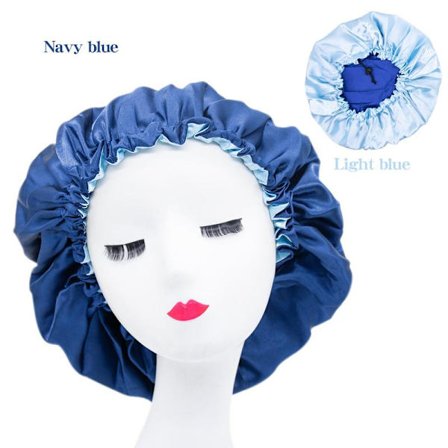 Satin Sovehætte, Blødt Håndklæde til Natten, til Kvinder og Piger Marineblå