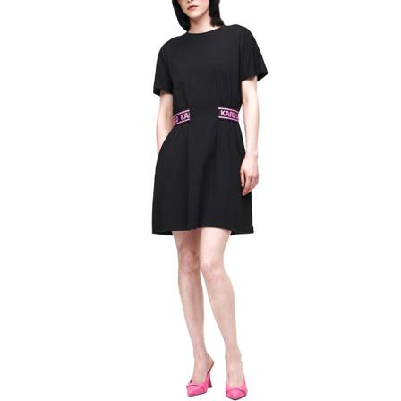 Karl Lagerfeld, Women Short-Sleeved Jersey Dress Logo Waist Karl Lagerfeld Czarny, Kobieta, Rozmiar: M