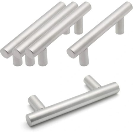 5-pak børstet nikkel rustfrit stål 64 mm hulcenter køkkenskab T-bar håndtag møbel skuffehåndtag skabsknopper