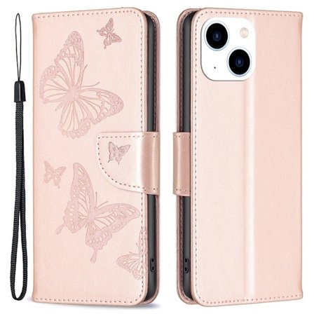 Butterfly iPhone 14 nahkakotelo - Ruusukulta