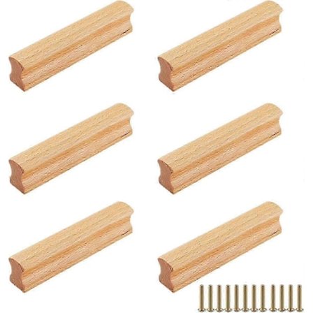 6 kappaletta puukalusteiden vetimiä, reiän etäisyys 96 mm, puuvetimet ruuveilla, puinen laatikon vedin vaatekaappiin, lipastoon, laatikkoon