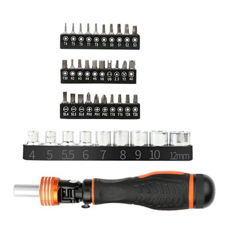 40 Dele Stubby Skruetrækkersæt med Magnetisk Skralde, Alsidig Skraldeskruetrækker