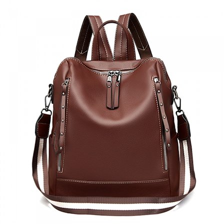Kvinnors snedställda ryggsäck, ryggsäck i mjukt läder, vattentät ryggsäck, multifunktionell ungdomsstudentväska (färg: mörkbrun)