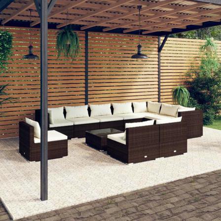 Vidaxl Loungegrupp För Trädgården M. Dynor 11 Delar Konstrotting Brun