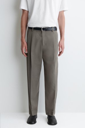 COS Men's Pleated Relaxed-Fit Straight-Leg Trousers in Beige