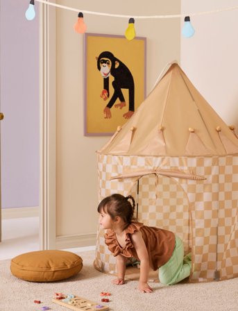 Kid's Concept Play Tent Check Yellow - Cream - ONE SIZE