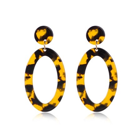 Oval Hängande Damörhängen, Leopard Flerfärgad Akryl - Mörk Curry