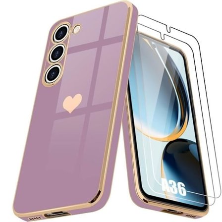 Coque - BOOLING - til Samsung Galaxy A36 - Violet - Antichoc - Hjerte Mønster - 2 Tempered Glas