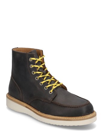 Slhteo New Leather Moc-Toe Boot Brown Selected