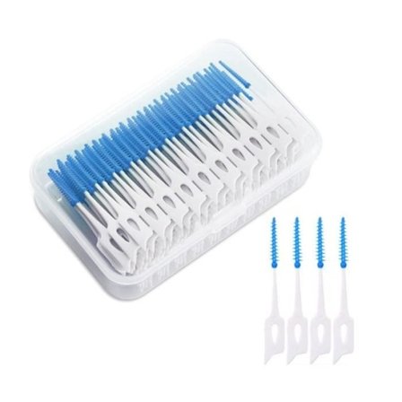 (Blå) Dobbeltsidede silikone interdentalbørster - 160 stk. - Opbevaringsboks - Blå