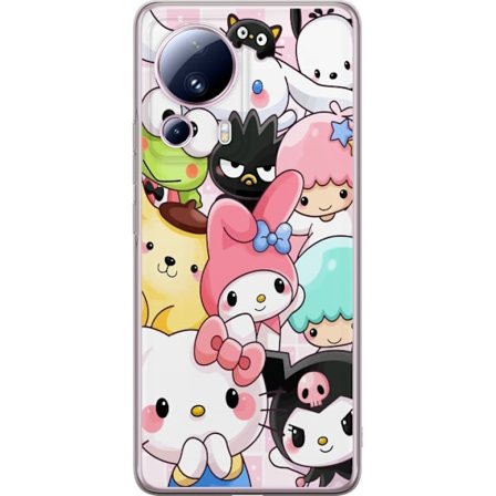 Yhteensopiva Puhelinkuori Xiaomi 13 Lite Tiheä kuvio suloisia hahmoja, joilla on suuret silmät eri väreissä ja ilmeissä LABUBU-tekstillä