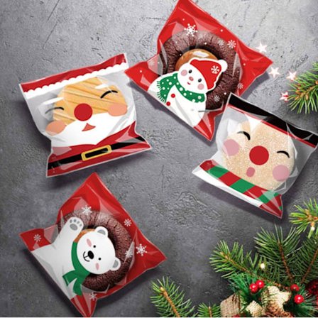 200 stk. Julegodtepose Snack Cookie Bag Snømann Bjørn