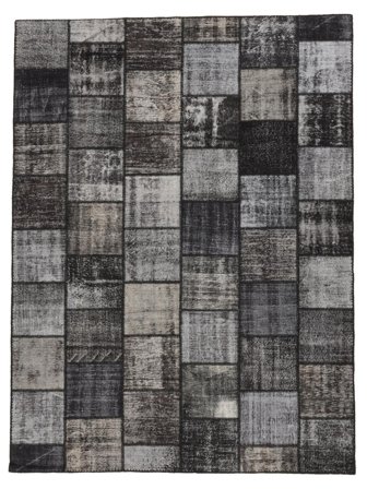 Hand Knotted Patchwork Rug 253X338 Vintage Wool Black/Dark Grey Large