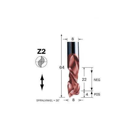 Cobolt 60-153MC Spiralfres D=8, L=22, TL=64, Z=2, Maskintilbehør & forbruk
