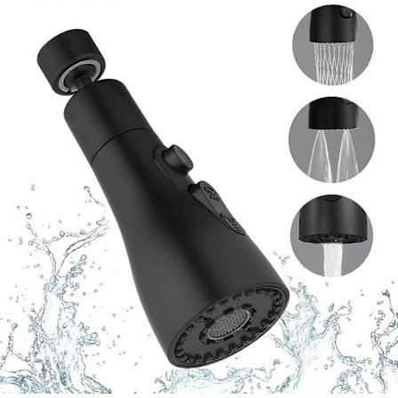Duschmunstycke Köksblandare Svart, 3 Lägen Munstycke för Köksblandare, Duschmunstycke för Kök, Blandare Duschmunstycke Kök, Förlängning Blandare (FMY)
