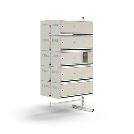 Skoskåp, påbyggnadssektion, golvstående, 30 metalluckor, 1800x900x600 mm, vit/grå