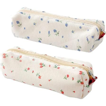 2 stk. (Pink og Blå) Søde Blomster Blyantspenal Holder Penne Pung Taske, Bærbar Opbevaringspose Kosmetik Organisation fo