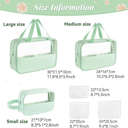 PVC Kosmetiktasker med Håndtag Sæt, Bærbar Transparent Rejsetaske Vandtæt