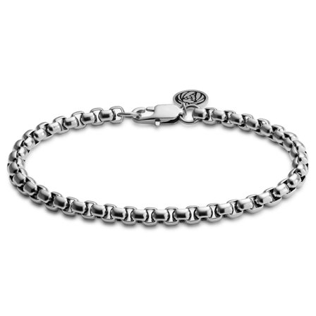 Essentials | 5 mm Silver-Tone Curved Box Chain Bracelet for Men - Steel bracelets