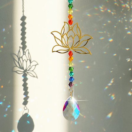 Lotus Sun Catcher Chakra Hanging Crystals Rainbow Suncatcher Car Charm Stained Glass Prism Sun Catchers Window Garden Decoration
