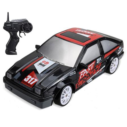 Driftende lille AE86 fjernbetjening bil 4WD racerbil, genopladelig høj hastighed børns legetøj, Auto GTR legetøj - Black Graffiti - Black and Red