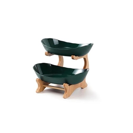 Vit 3-vånings ovala serveringsskålar bambuställ keramik